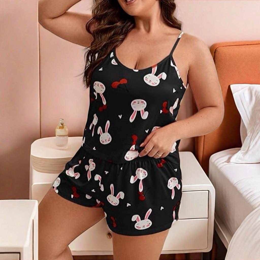 

Европейский и американский стиль, комплект камисоли большого размера - Очень крупный принт, сексуальная пижама для женщин 5XL