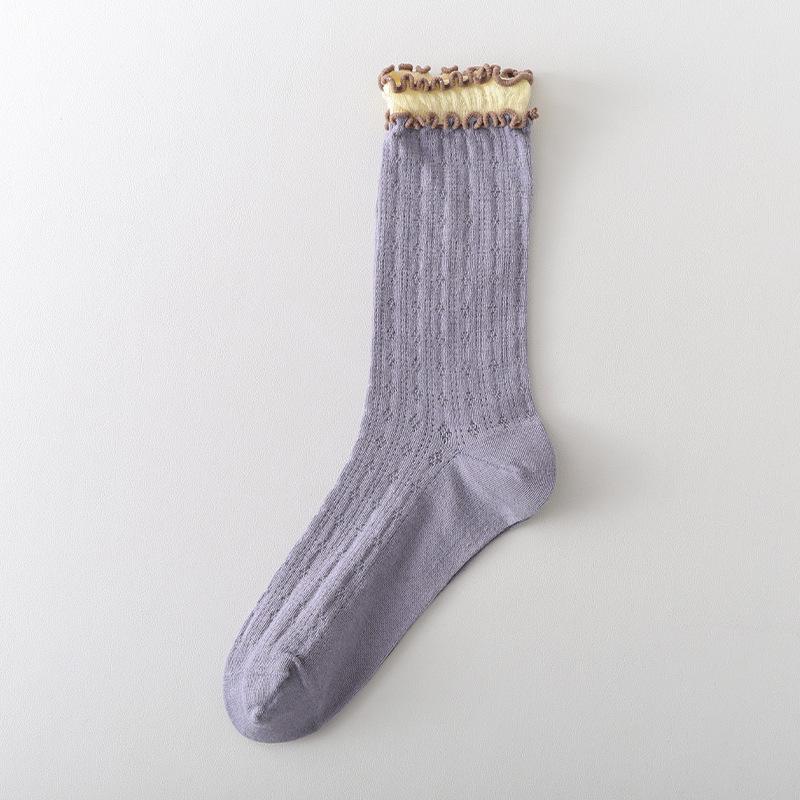 Solid-color Spring and Autumn Anti-odor Socks, Women's Mid-calf Socks, Short Socks, Simple Perforated Mesh Women's Socks
