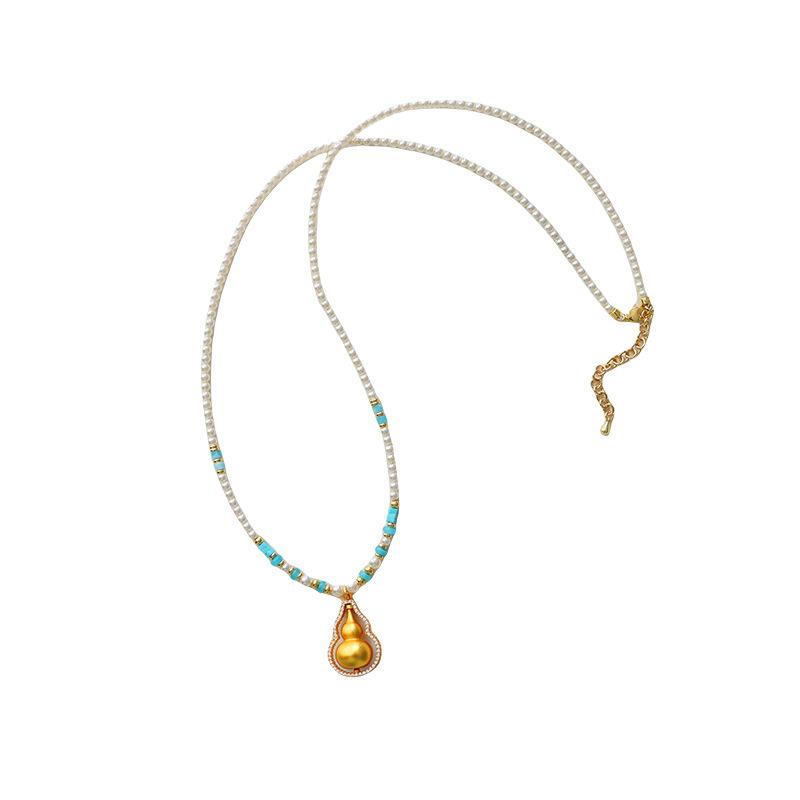 Fashion Chinese Style Gourd Austrian Pearl Necklace, Original Rotatable Design Light Luxury Long Sweater Chain