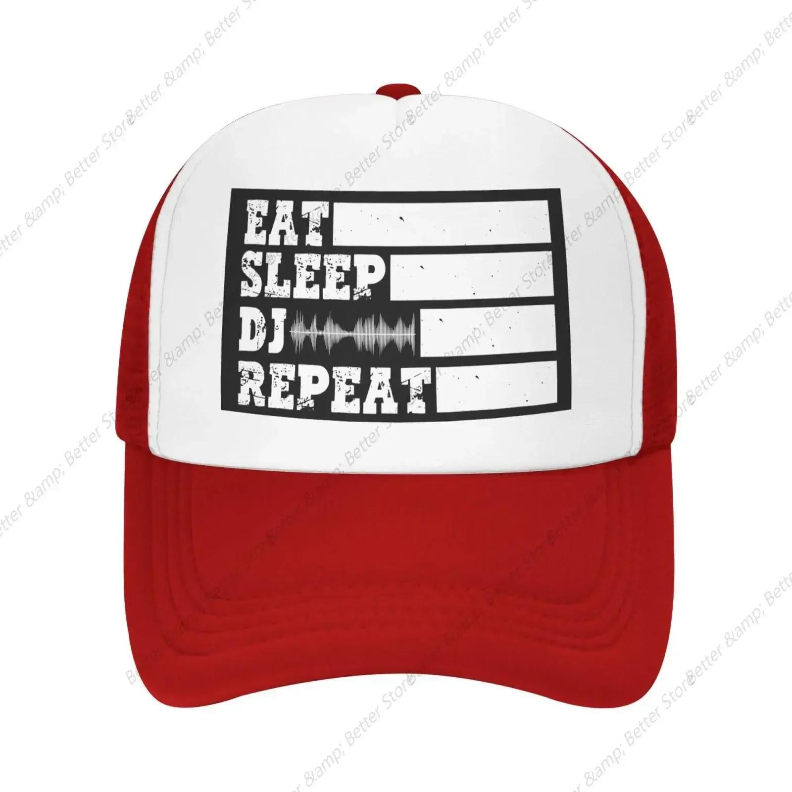 Eat Sleep Dj Repeat Mesh Cap Unisex Women Baseball Cap Funny Trucker Hat Adjustable