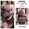 Sex Lingerie Slim Fit Hip Wrap Dress Sexy Purple Lace Perspective Cheongsam Uniform