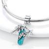 Fit Bracelet Inlaid Zircon Beads Charms 925 Silver Heart -Shape Colorful Dangle Pendants Bangle Jewelry