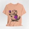 Cute Beaver Holding Rose and Heart, T-Shirt | Cute Valentine Tee