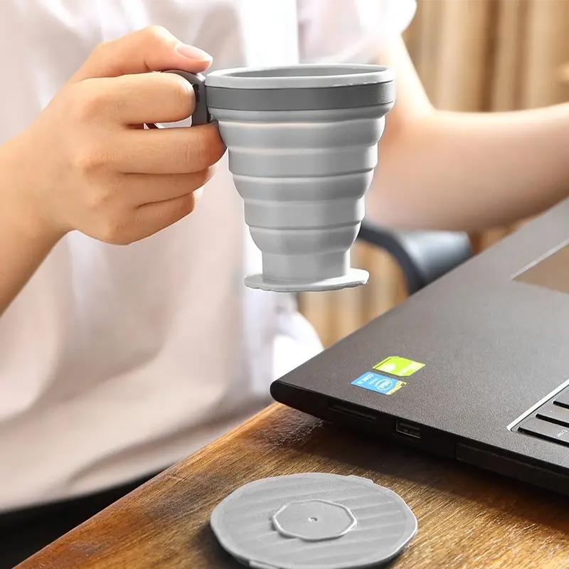 1Pcs Foldable Coffee Cup With Handle And Lid,Creative Portable Water Cup,Travel Camping Hiking Cycling Kitchen Accessories