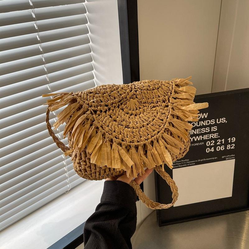 

Summer straw woven bag women s large-capacity woven bag new shoulder bag high-value vacation seaside beach bag 24*7*19cm хакі