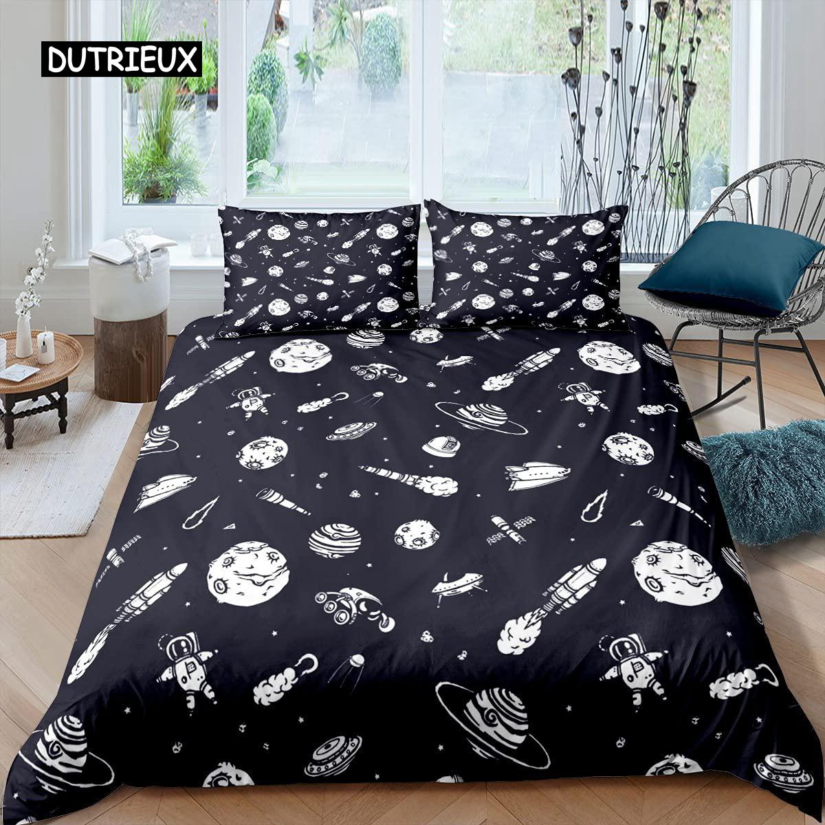 

Комплект постельного белья «Ракета» King Size, комплект постельного белья «Космический корабль», микрофибра, космический корабль, звезды, планета, мультяшный стиль, пододеяльник EU single(135x200cm)