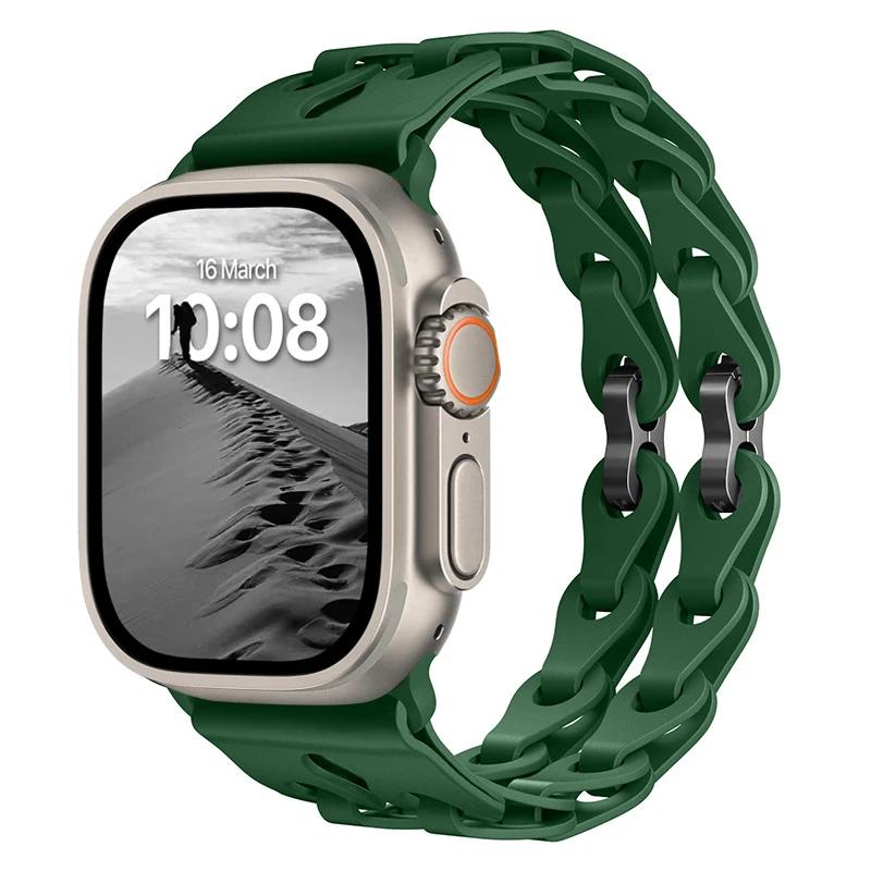 Pulseira de Silicone de Elo Duplo para Apple Watch Band Ultra 2 49mm 44mm 40mm 45mm 41mm 42mm Bracelete para Series 9 8 7 6 5 4 SE 3