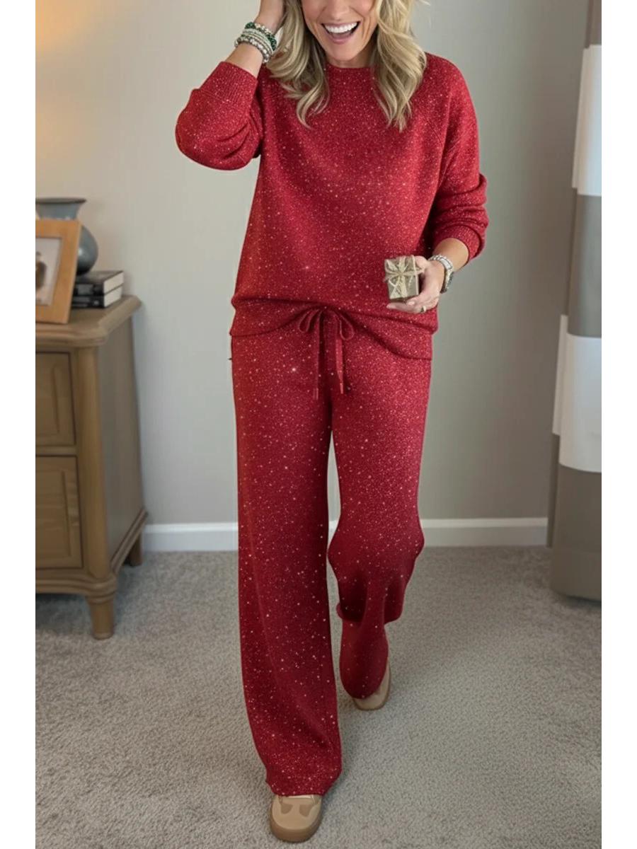 

2025 Shiny Sparkly Hoodie Two-piece Set - Europe & America Festival Edition XL червоний