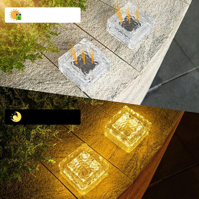 1Pc Solar Square Ice Light Garden Decoration Lawn Light Outdoor Garden Buried Light Outdoor Landscape Light Waterproof