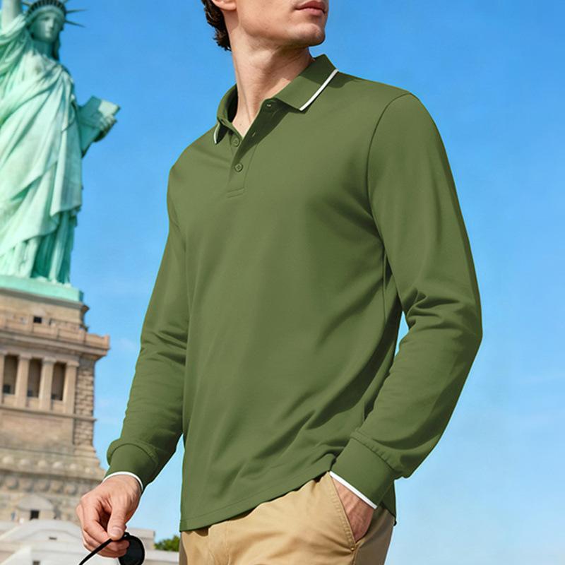 Nuova Polo Casual Jacquard da Uomo a Manica Lunga, Traspirante, Asciugatura Rapida, per Primavera e Autunno, Polo da Golf