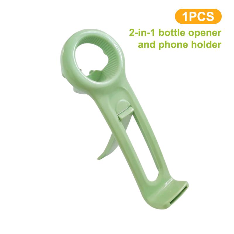 1/2 Stuks 2 In 1 Draagbare Flesopener Telefoonstandaard Universele Blikopener Antislip Flesdop Bier Open Dop Keukengadget