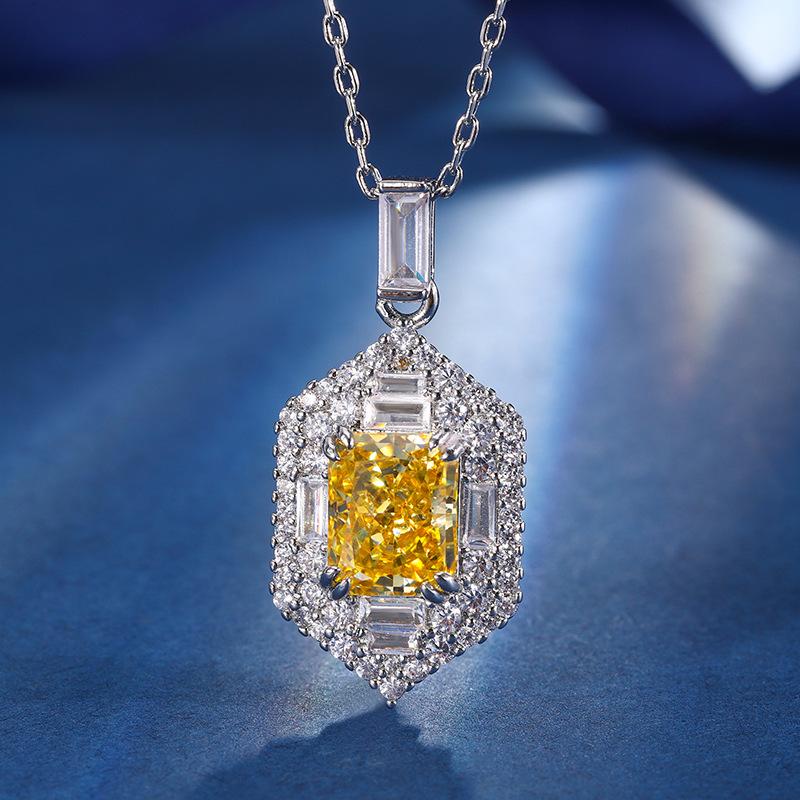 Autumn And Winter Jewelry Set High Carbon Diamond Ice Flower Cut Copper Inlaid Yellow Diamond Set Main Stone 8 * 10