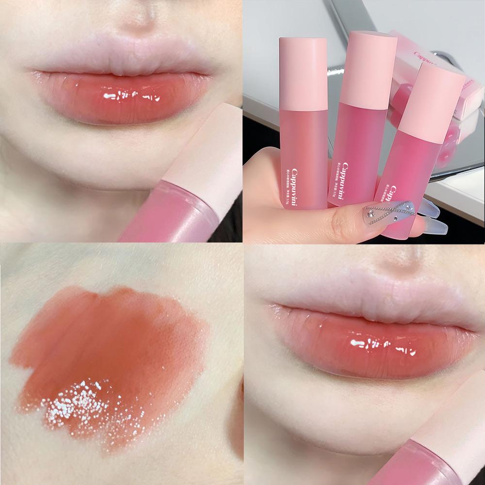

CAPPUVINI Pink Love Heart Design Lip Glaze Mirror Water Light Glass Прозрачный блеск для губ Увлажняющая женская милая помада