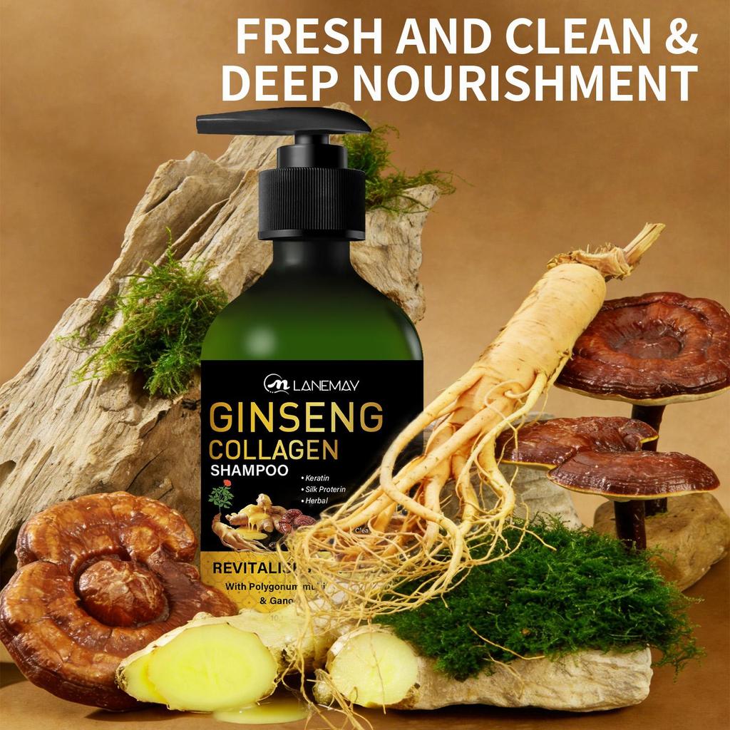 Ginseng Collagen Hair Shampoo-Deep Clean-Moisturize Scalp-Lasting Fragrance-Suitable For All Hair Types, 300ml