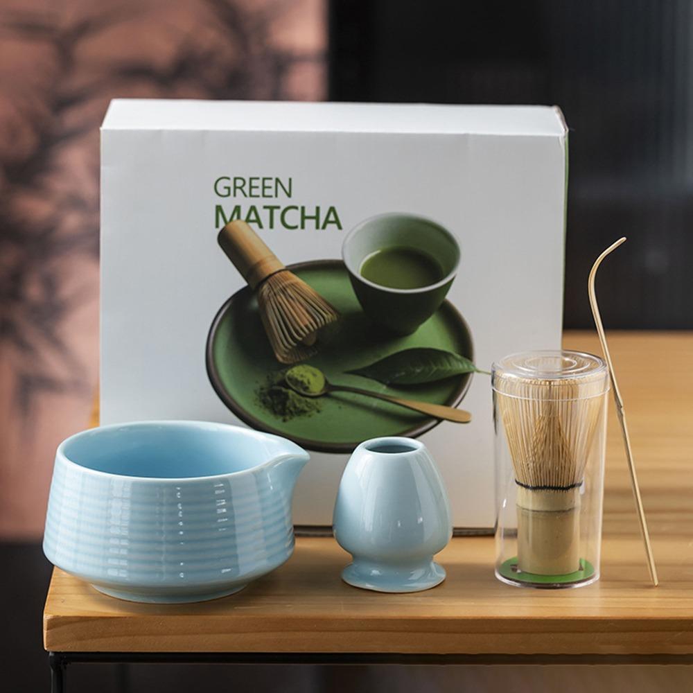 4PCS New Bamboo Ceramic Matcha Tea Set Reusable Traditional Stirring Brush Japanese Matcha Whisk Tea-making Tools