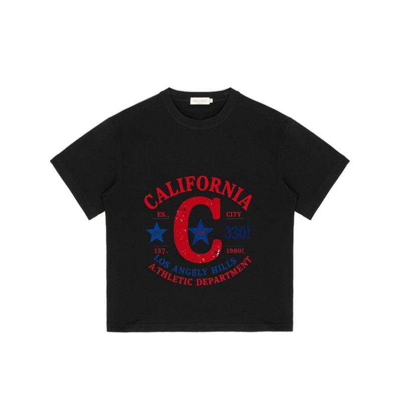 Black Short Sleeve T Shirt California City Los Angeles Hills Athletic Department Graphic Print Casual Wear