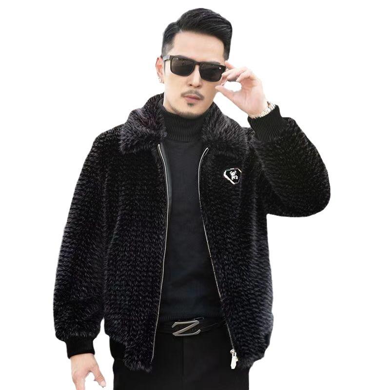Mens Winter Faux Mink Fur Leather Jacket Coat