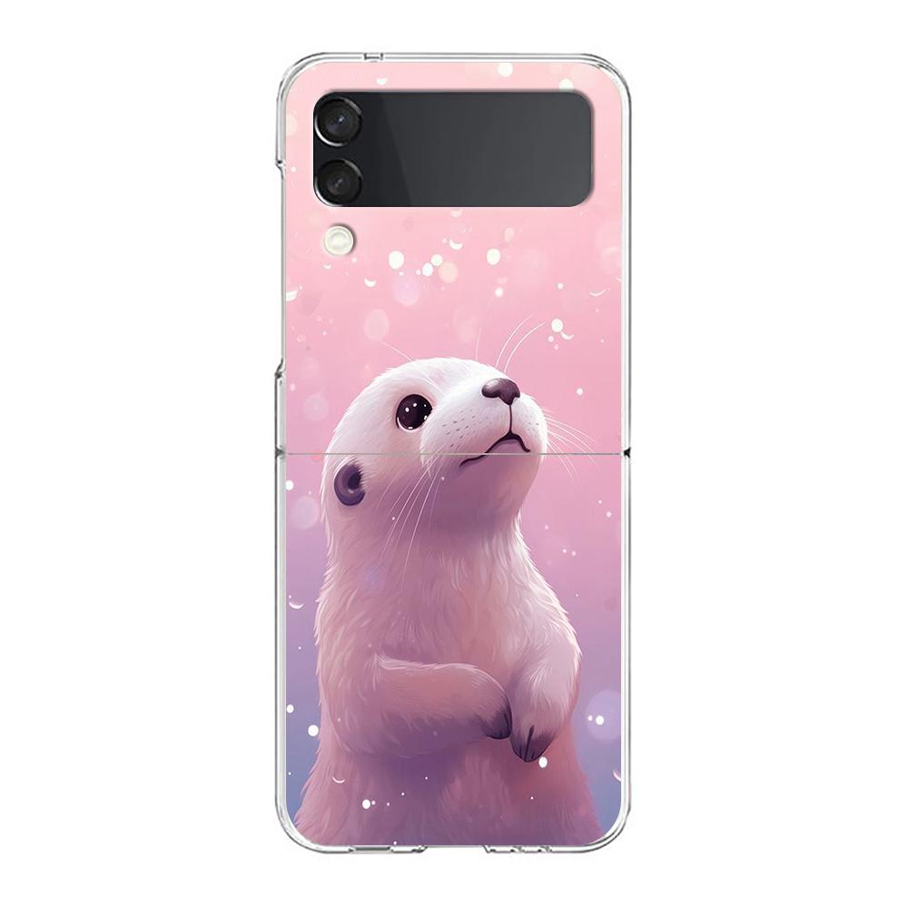 

Phone Cover For Samsung Galaxy Z Flip 6 5 4 Case Transparent For Samsung Z Flip 3 Hard PC Foldable Shell Cute Cartoon Otter Bags Z Flip 4