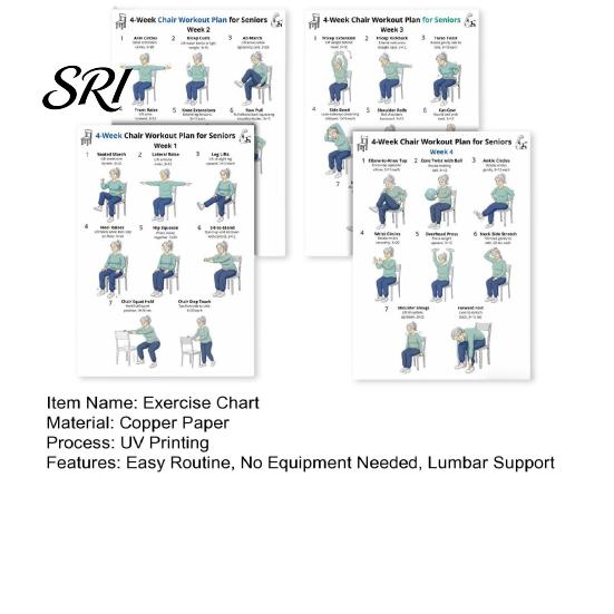 Senior Fitness Chair Exercises 4Pcs 4-Week Exercise Chart for Seniors Full Body Seated Stretching No Equipment Workout & Strength Poster Low-Impact