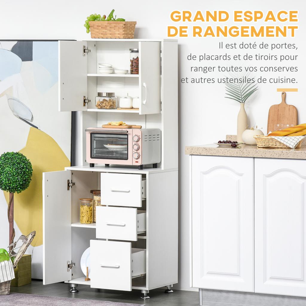 High-end kitchen buffet, 3-door, 3-drawer kitchen cabinet with worktop, 60 x 40 x 160 cm, white
