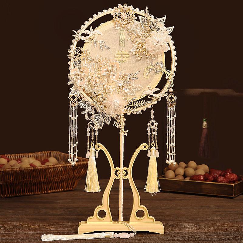 Handmade Double-Sided Chinese Style Luxury Bridal Round Fan - Perfect Gift for Friends' Wedding
