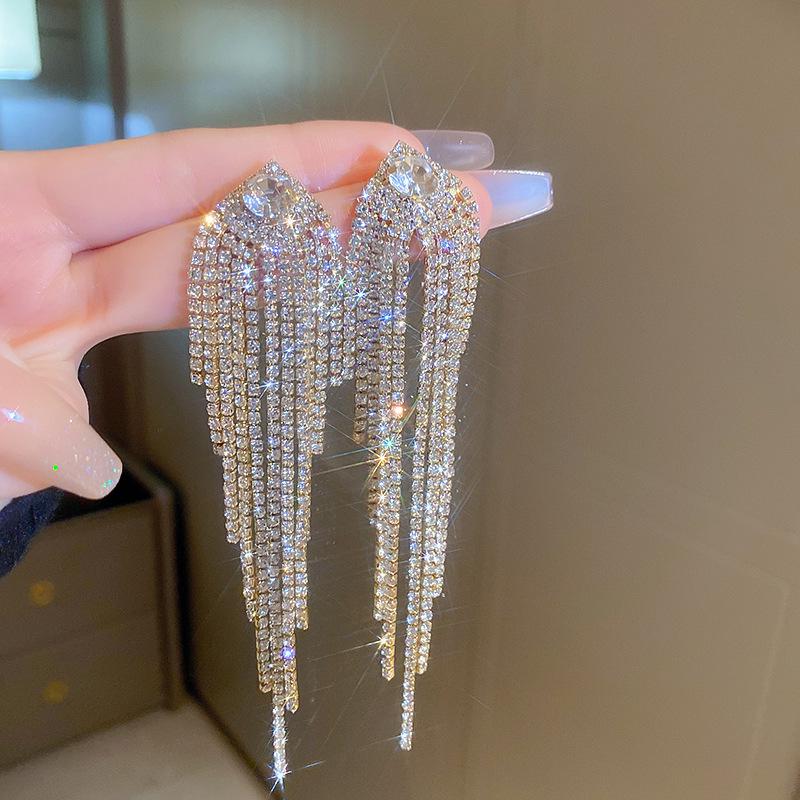 Luxury Zircon Tassel Silver Earrings – High-End European & American Fashion for Women