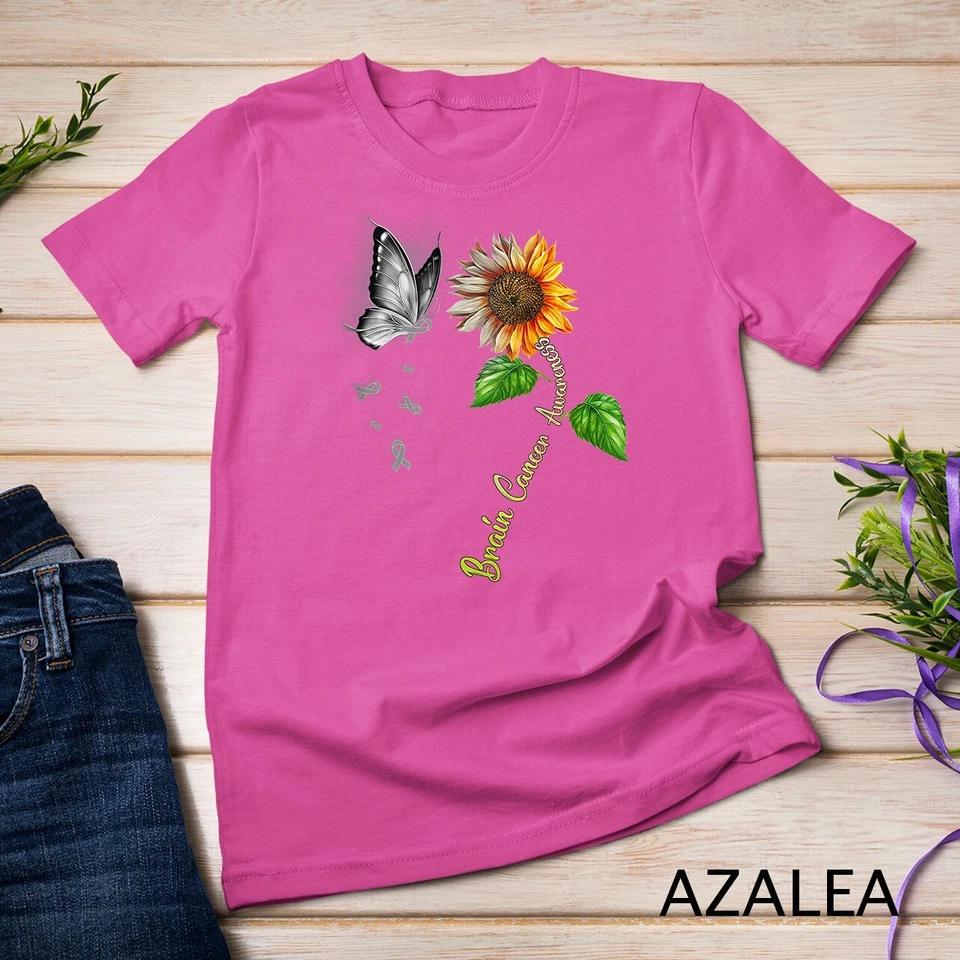 Butterfly Sunflower Brain Cancer Awareness Unisex T-shirt M