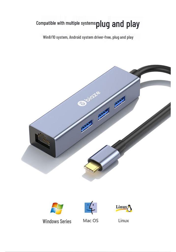 Biaze USB-C To RJ45 Gigabit Ethernet Adapter for Laptop