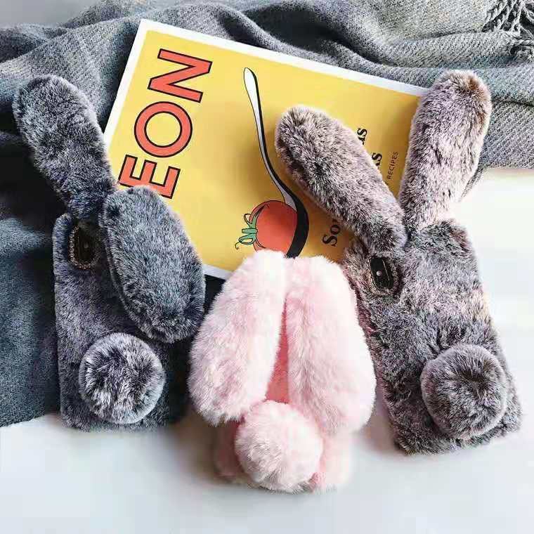 JAVY Plush Rabbit Cute Warm Phone Case Fur Cover For Iphone 17 Pro Max 16 16e 15 14 13 12 11 X XR XS 13 Mini Furry Fluffy Cover