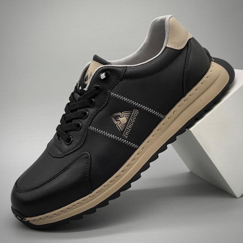 Men s Lightweight White Cowhide Sneakers - Trendy, Genuine Leather, Casual & Versatile Sports Shoes. Size 40 чёрный