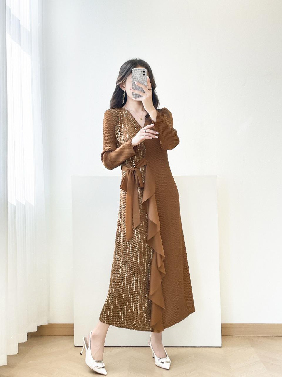 

Elegant Cross-Border Plus Size Ruffled Long Dress One Size (80-160 jin) кофейный