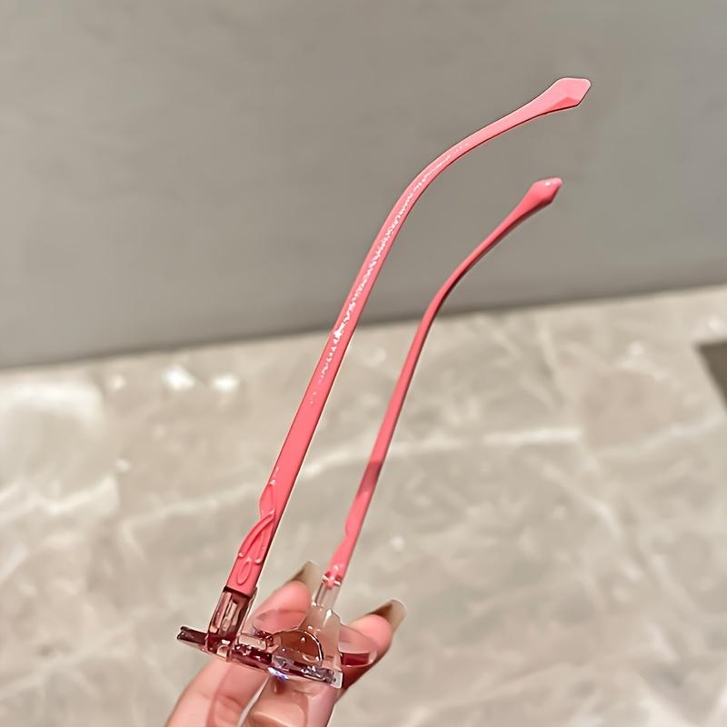 Rimless Vintage Style Eye Glasses With Rhinestone Embellishments - Lightweight Geometric PC Lenses & Frame Elegantly Cut Design