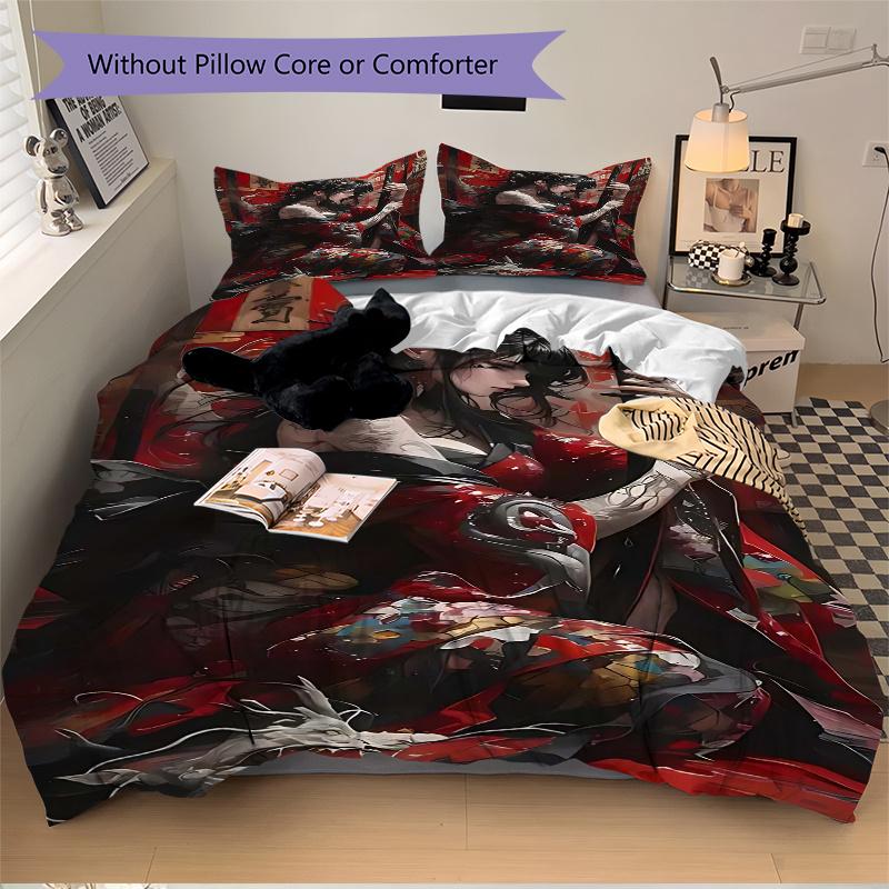 3pcs Anime Samurai Theme Comforter Set with One Quilt Cover and Two Pillowcases (No Core), Perfect for Bedroom and Guest Room Decoration, Festive Gift
