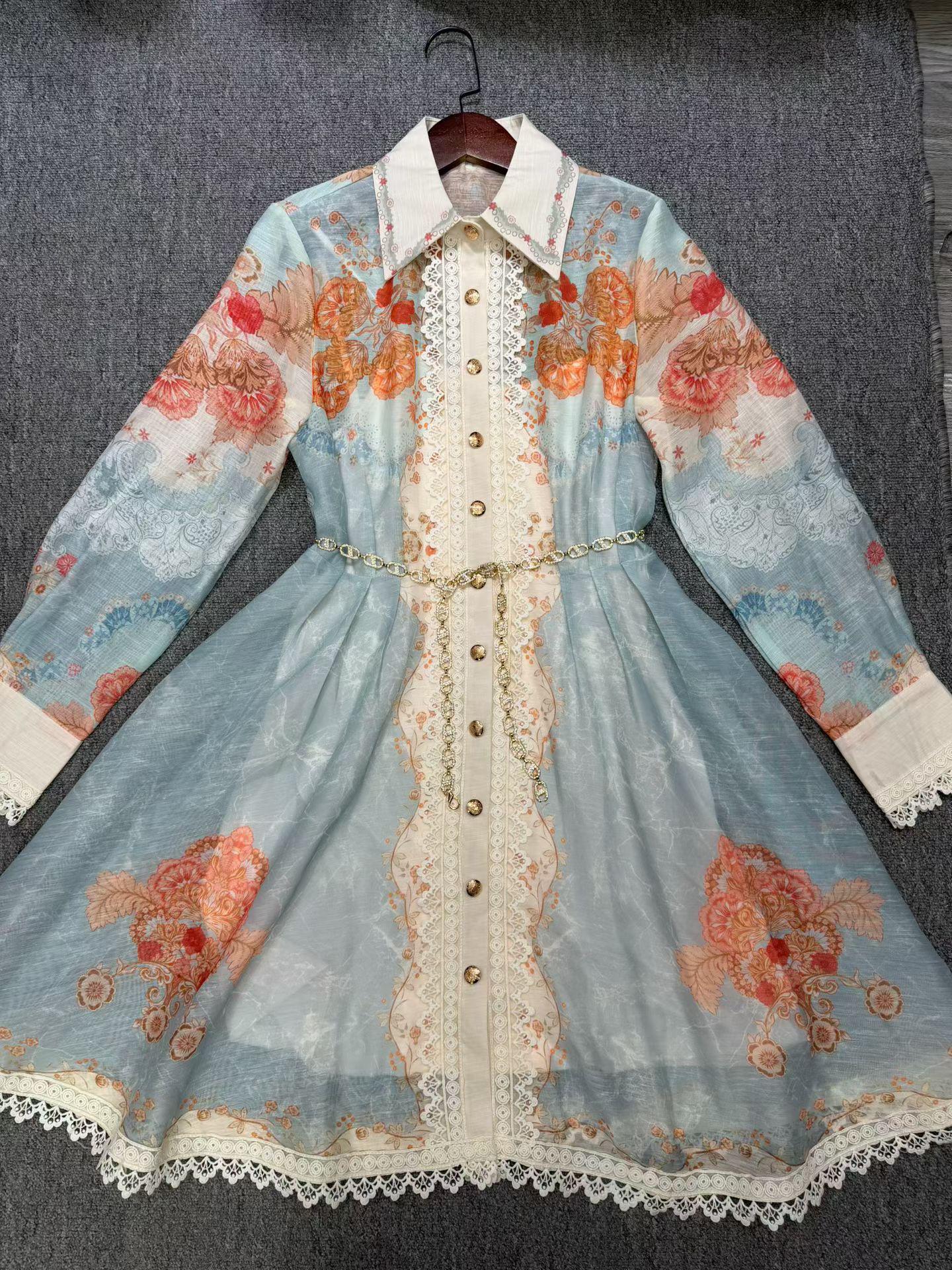 

Color Blocked POLO Collar Lace Dress with Tie Waist and Lace Trim Large