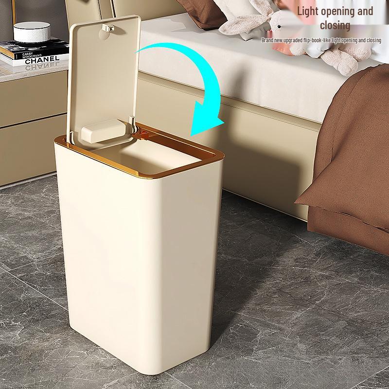 Large Capacity Narrow Push-Top Trash Can with Lid for Bathroom and Toilet