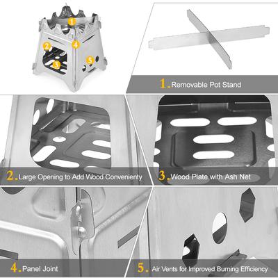 Outdoor Camping Stove Portable Folding Backpacking Wood Stove with Alcohol Tray for Camping Fishing