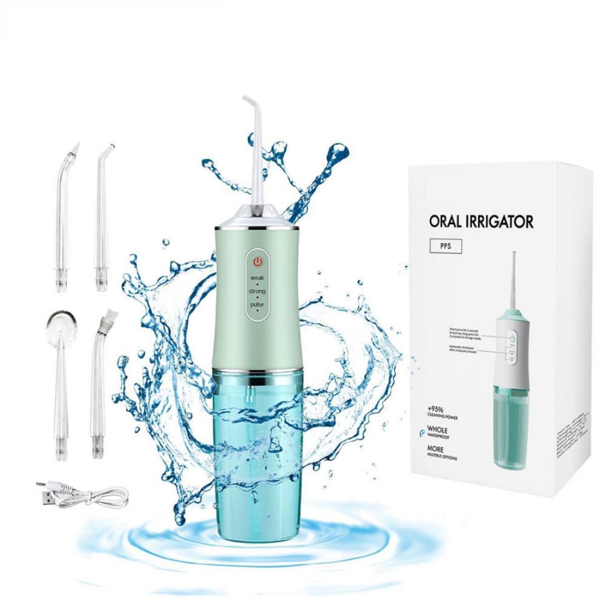 

Іригатор порожнини рота Портативний зубний водяний флоссер USB Перезаряджуваний стоматологічний водяний струмінь зубної нитки Зубна нитка 4 насадки для струменів 220 мл 3 режими світло-зелений колір