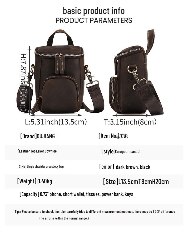 2025 Men's Vintage Leather Crossbody Bucket Bag - Casual Outdoor Shoulder Bag