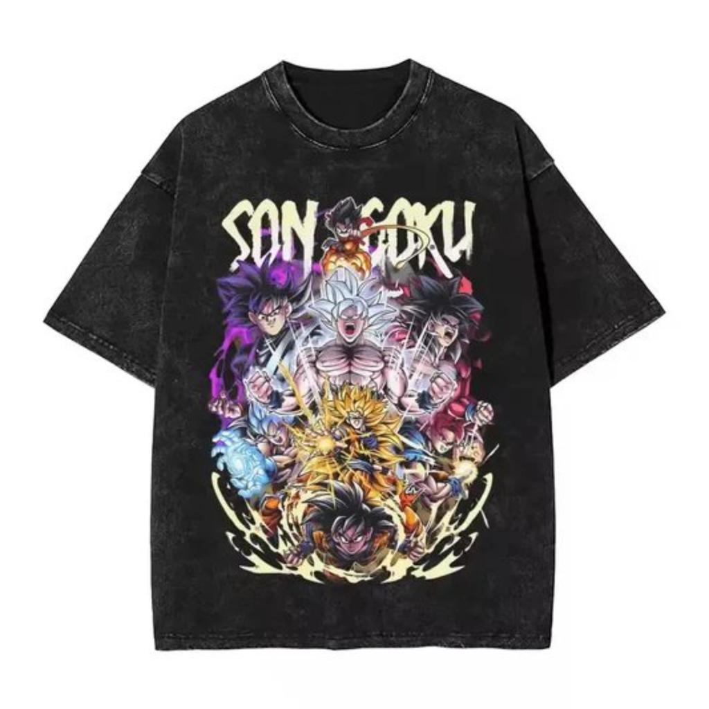 Oversized Anime T-shirt Man Women Vintage Washed Short Sleeve Tee Streetwear Loose Casual Top Summer Y2k