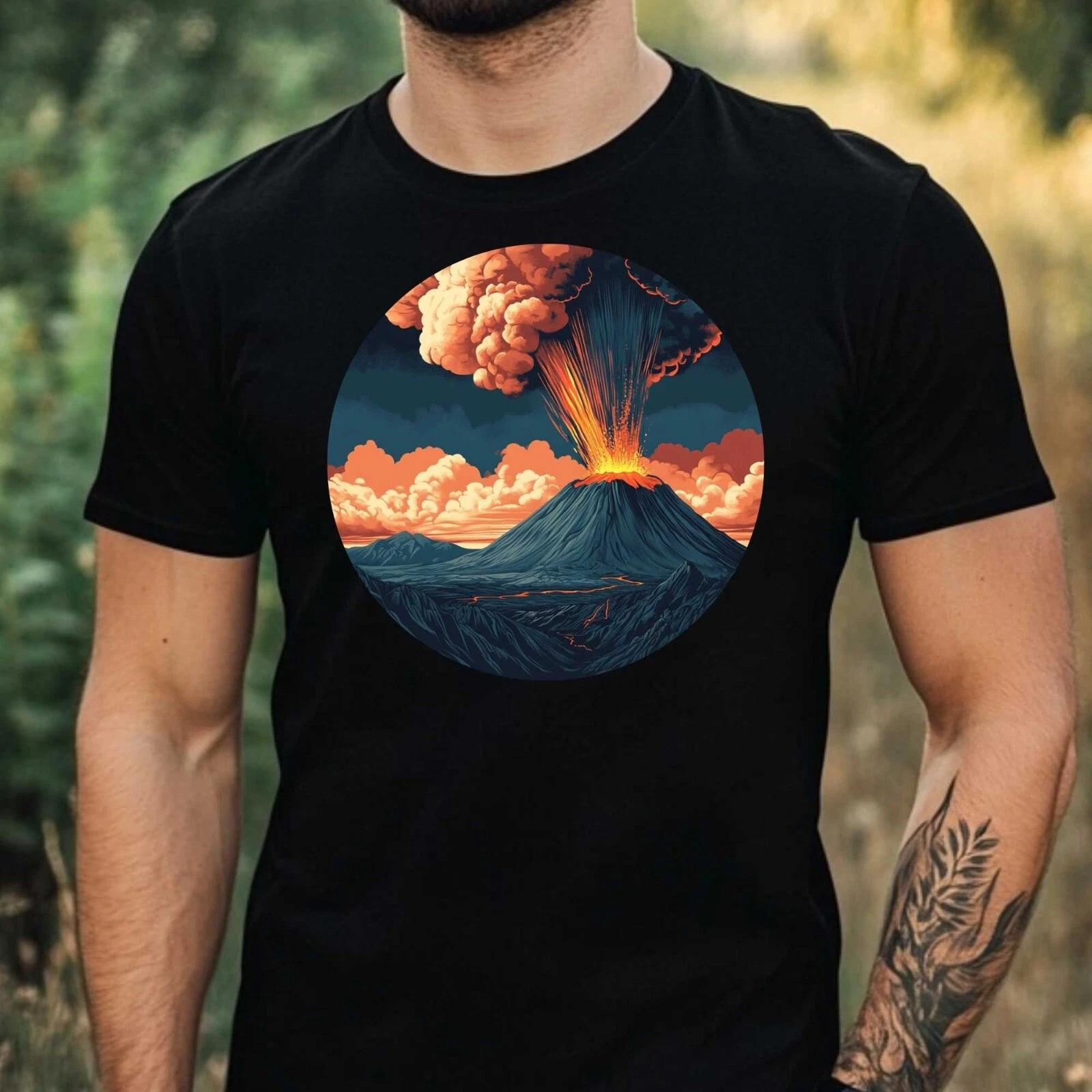 T-Shirt Herren Vulkan Landschaft Motiv Baumwolle Größe XS bis 5XL XS