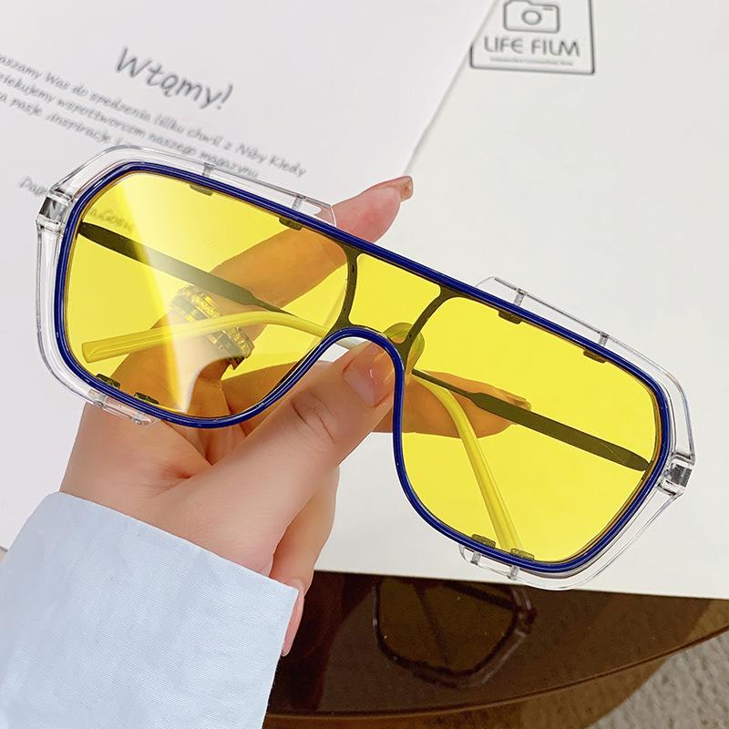 

Ins One-Piece Large-Frame Sunglasses For Men And Women, Big Face And Thin Glasses, Driving Sunglasses Tide Metal hinge pc