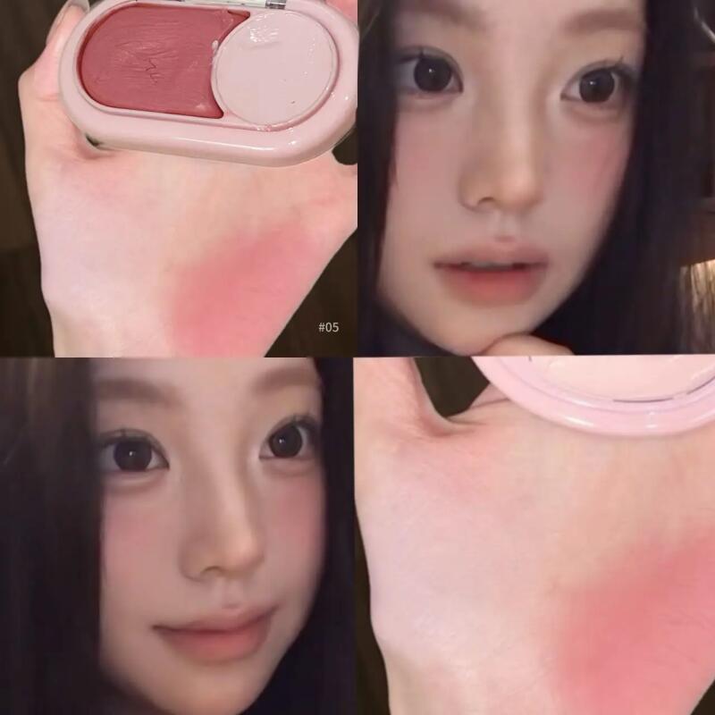 Two Color Powder Blusher Cream Matte Brighten Water Light Peach Cream Blush Natural Cheek Tint Waterproof Face Contouring Makeup