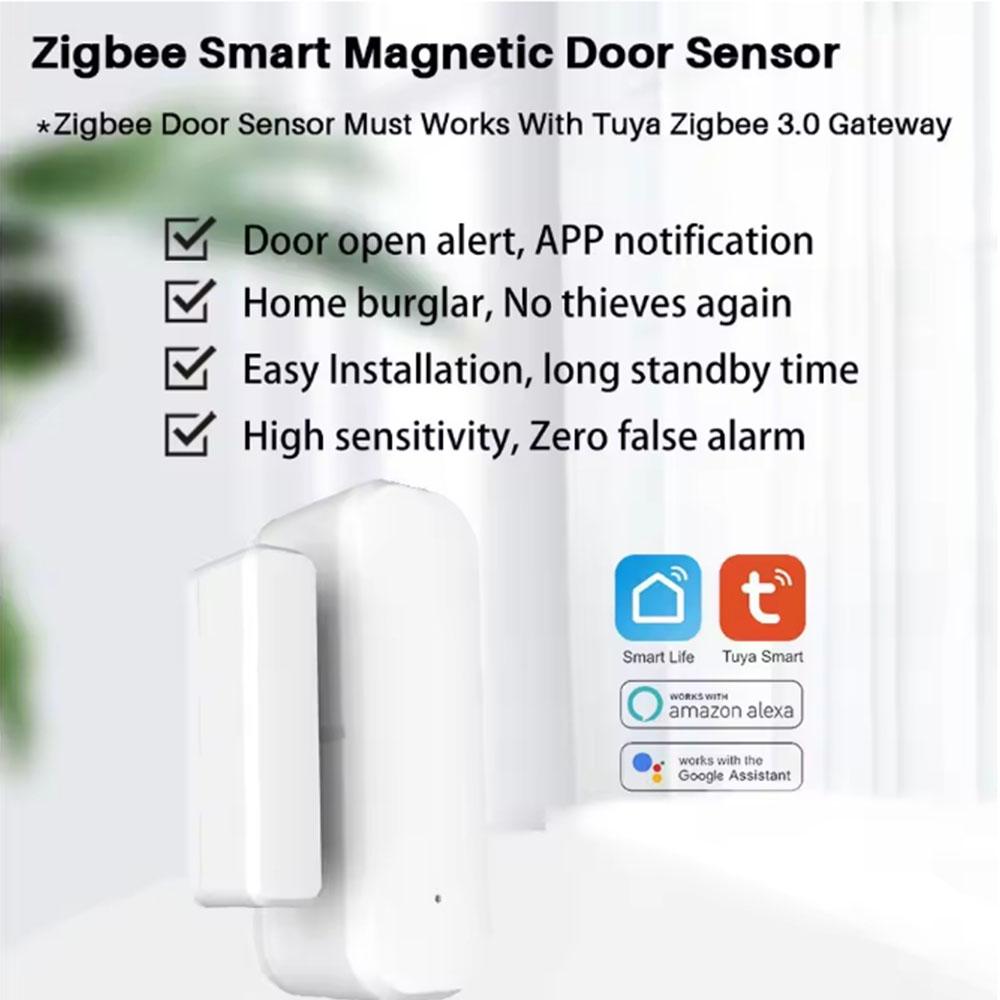 Tuya Zigbee Smart Door Window Sensor Wireless Open Close Detector Smart Home Security Alarm Works with Alexa Google Assistant