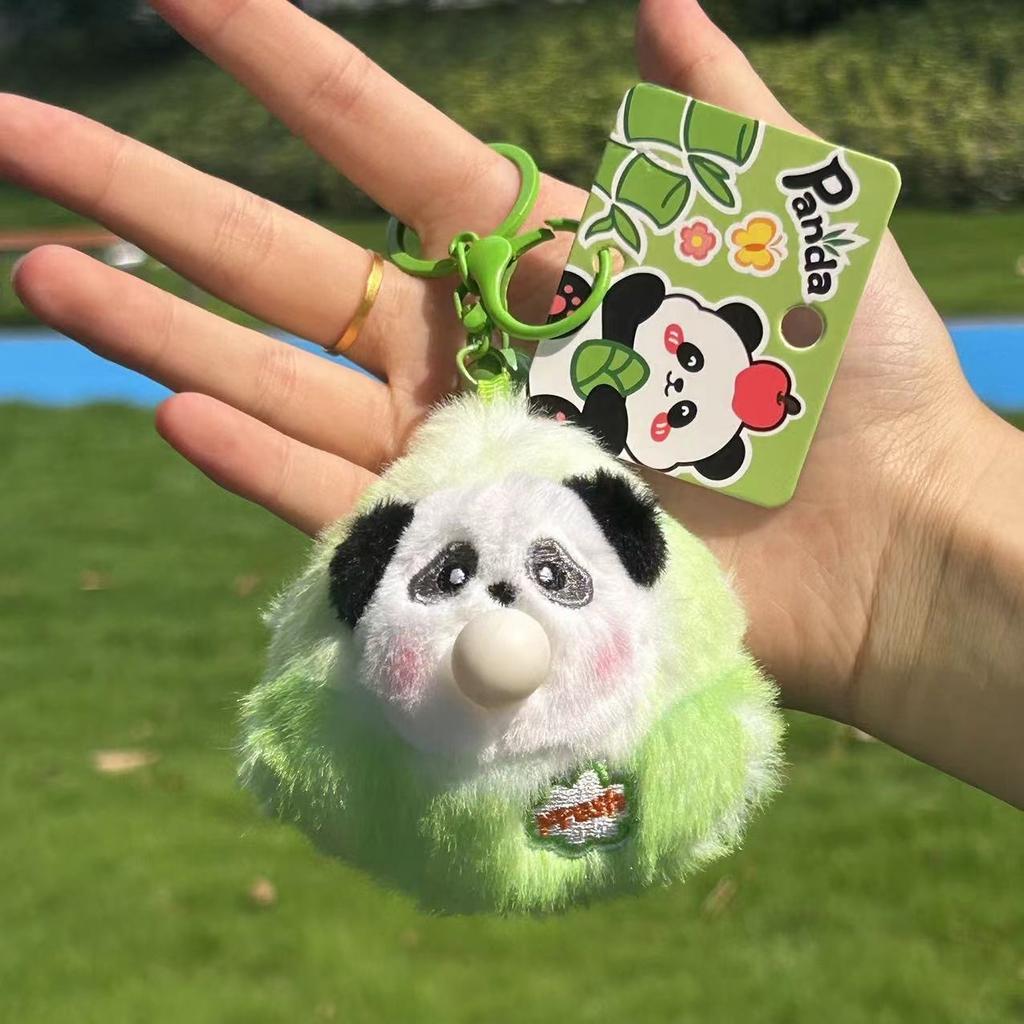 Creative New Style Blown Bubble Panda Pendant Plush Keychain Boutique Store Gilt Blind Box Packaging Decoration Small Gift