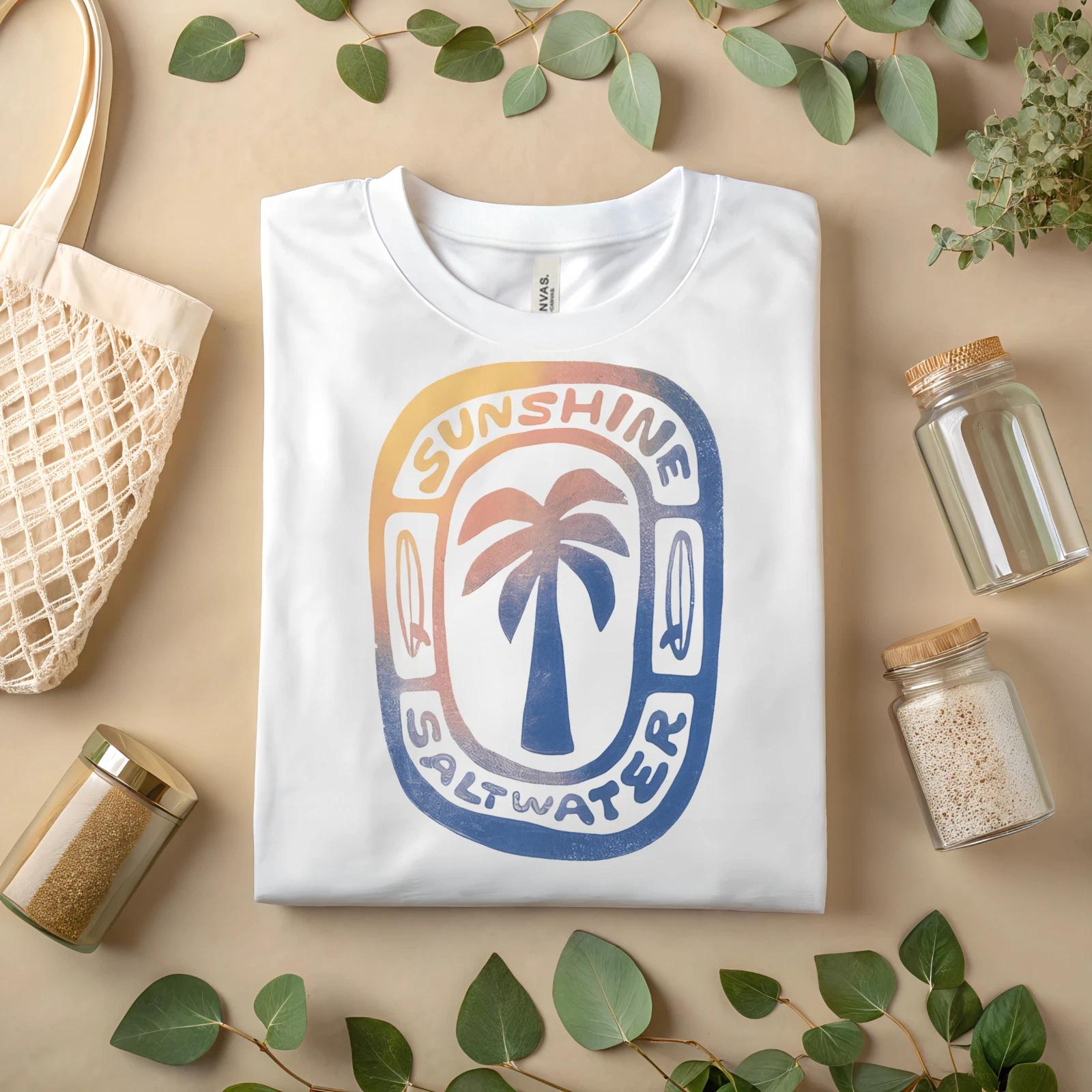 Sunshine Saltwater Shirt – Retro Palm Tree Beach Vibes T-Shirt A460 S