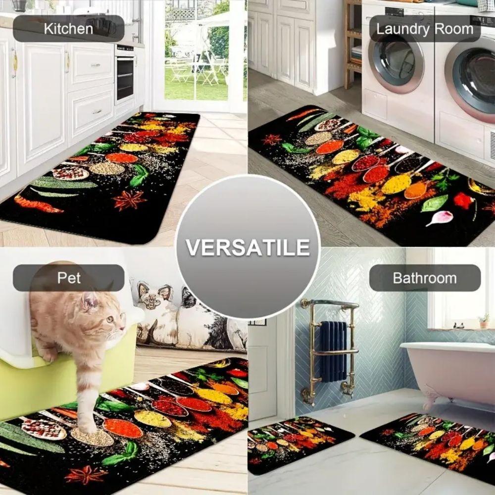 VIKAMA 1/2pc Modern Kitchen Carpet Set, Home Decor, Food Decoration Pattern, Suitable For Festival Decor, Soft And Absorbent
