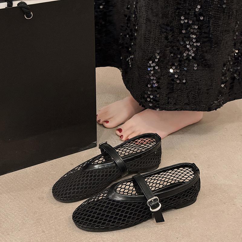 

Новые плоские туфли-сандалии с вырезами, женские туфли-сетка для рыбалки, одинарные туфли, балетки 38 чёрный