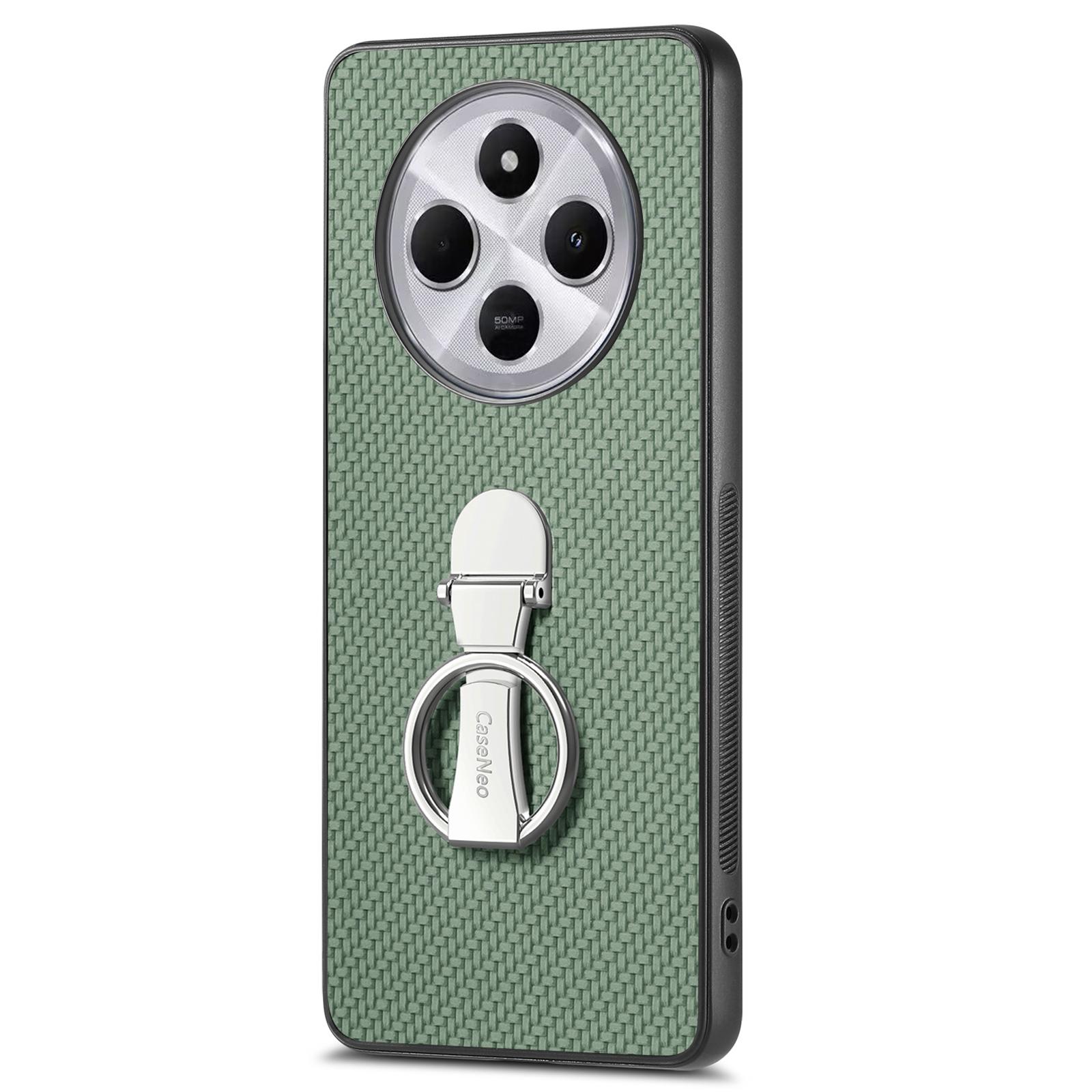 

CASENEO C1-19 Phone Case for Xiaomi Redmi 14C 4G/14R 5G/Poco C75 4G Folding Kickstand Leather Back Cover Carbon Fiber Texture Green