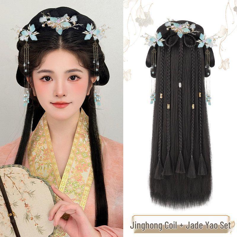Set di Copricapi Hanfu Stile Dinastia Ming con Fascia Pigra e Chignon Parrucca