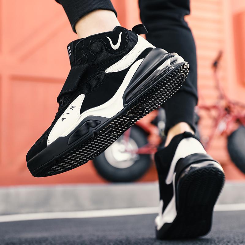 Klettverschluss Schwarz und Weiß Basketballschuhe Herren Übergröße Luftpolster Sport Herrenschuhe Dicke Sohlen Mittelschüler Laufen Paarschuhe Damen